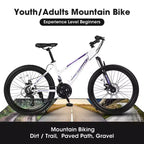 NAYSAYE Bicycle 24 Inch Mountain Bike with 21 Speed Shifter Dual Disc Brakes for Teenagers and Women, White, 66*24.8*35