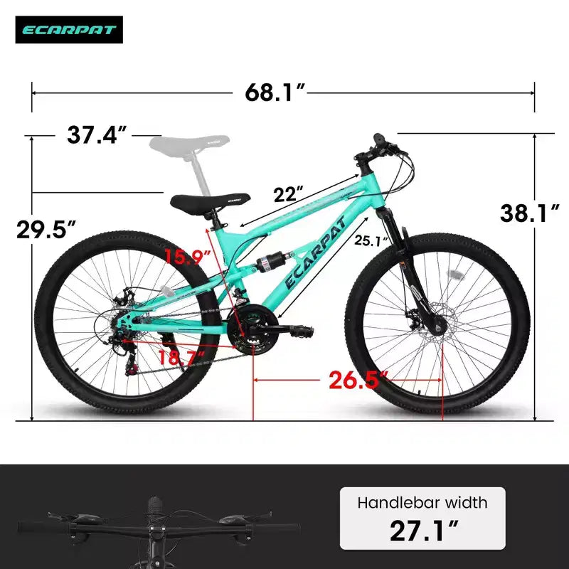 NAYSAYE Bicycle 26 Inch Mountain Bike with Steel Frame Shock Fork 21 Speed for Men and Women, Blue, 68*27*38