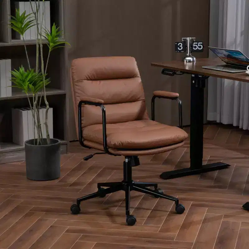 Okak Mid Back Desk Chair, Office Chair with Padded Armrest and Wheels, Computer Chair for Office, Gaming Room, Study