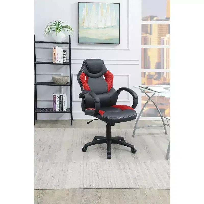 Okak Height-Adjustable Office Chair, Upholstered Desk Chair with Wheels, Comfy Gaming Chair for Office, Study, Play Room