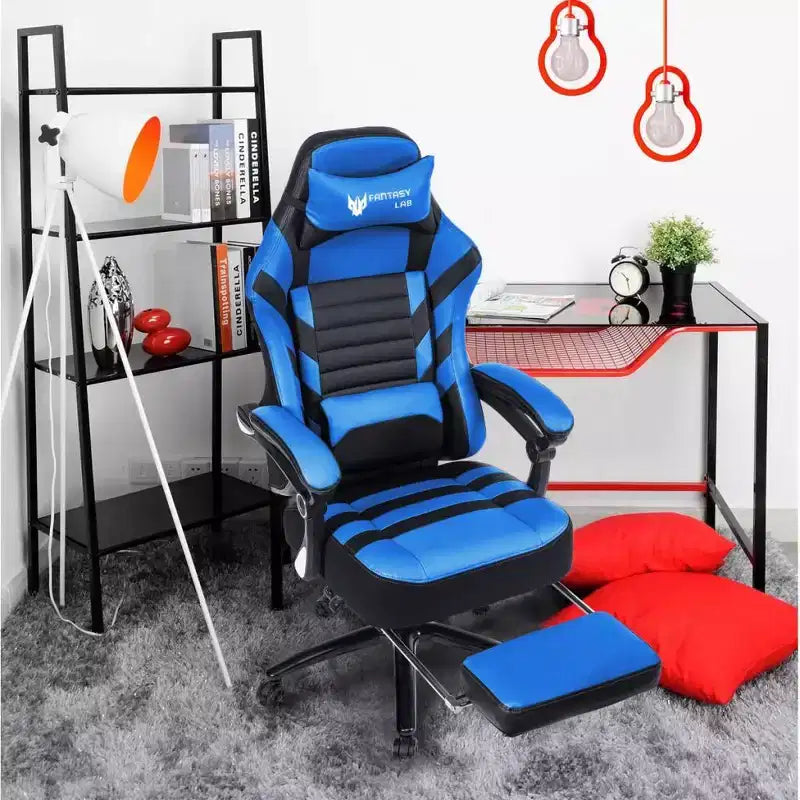 Okak High-Back Gaming Chair, Ergonomic Office Chair with Foldable Footrest, Height-Adjustable Comfy Chair for Study, Gaming Room