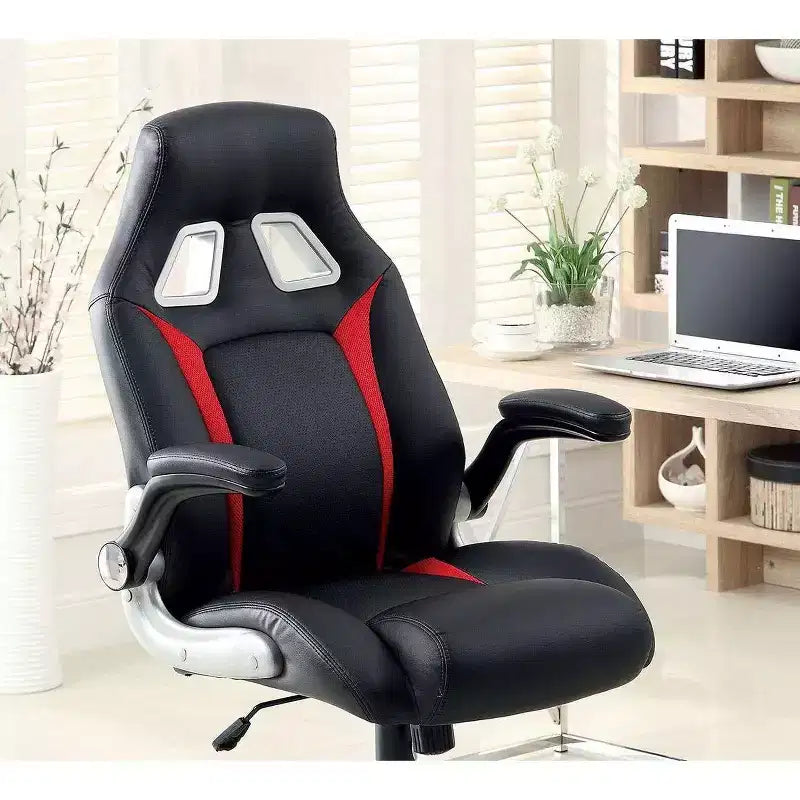 Okak Modern Upholstered Office Chair, Computer Chair with Foldable Armrest and Adjustable Height, Comfy Chair for Gaming Room, Study, Black