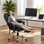 High-Back Executive Office ChairCBlack PU Leather Desk Chair with Footrest, 360 Swivel & Ergonomic SupportCComfortable Home Computer/Gaming Chair