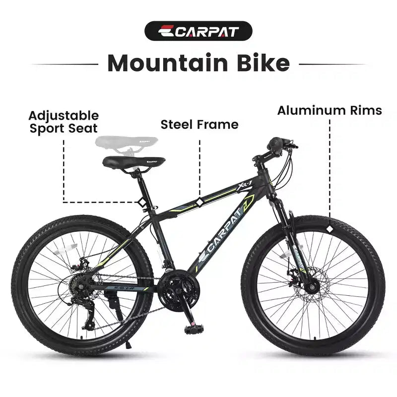 Zeus & Ruta 24 Mountain Bike with 21-Speed Gears, Dual Disc Brakes, Durable Steel Frame Bicycle for Boys and Girls