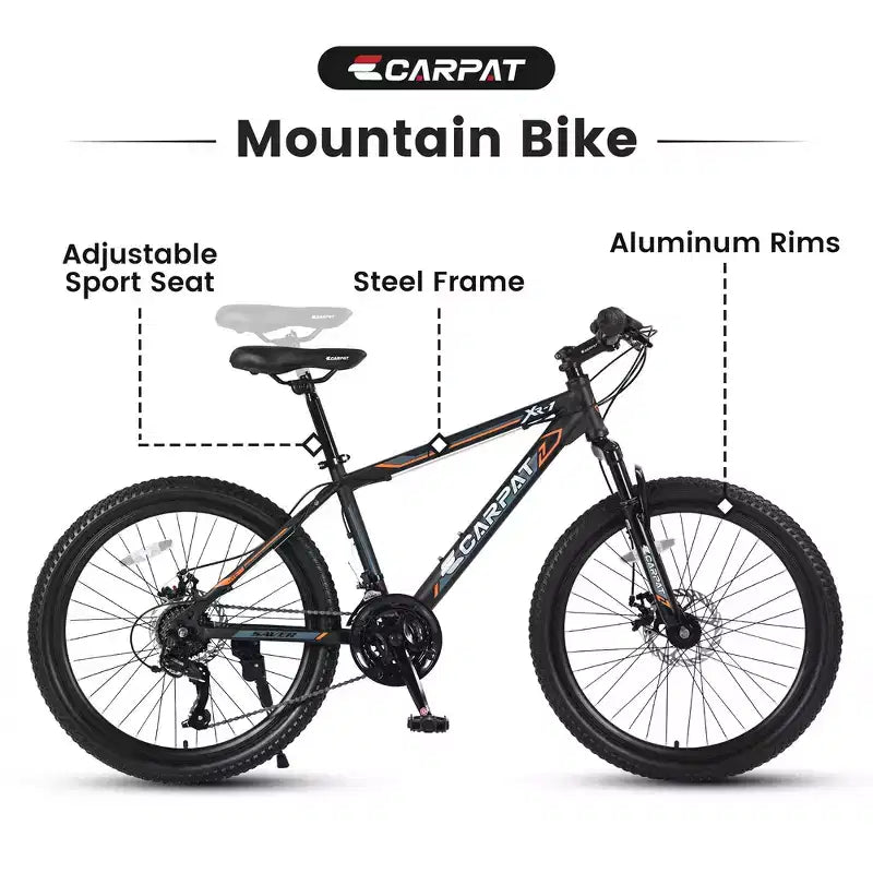 Zeus & Ruta 24 Mountain Bike with 21-Speed Gears, Dual Disc Brakes, Durable Steel Frame Bicycle for Boys and Girls