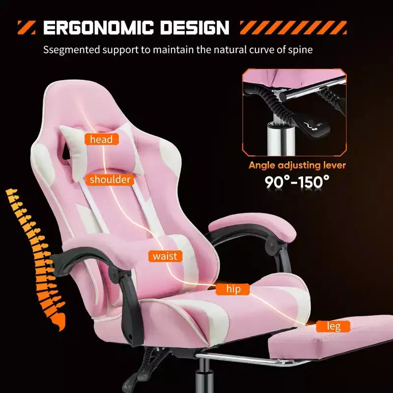 MAYEERTY Gaming Chair Video Game Desk Chair Ergonomic Computer with Footrest Comfy Lumbar Support PU Leather Recliner with Headrest Fixed Up Armrest