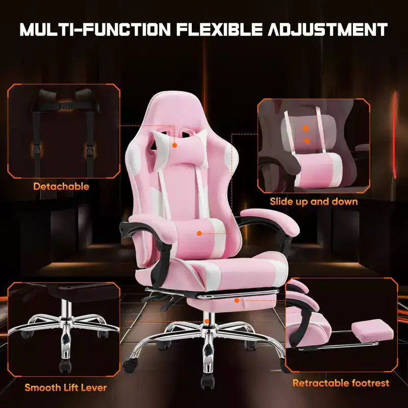 MAYEERTY Gaming Chair Video Game Desk Chair Ergonomic Computer with Footrest Comfy Lumbar Support PU Leather Recliner with Headrest Fixed Up Armrest