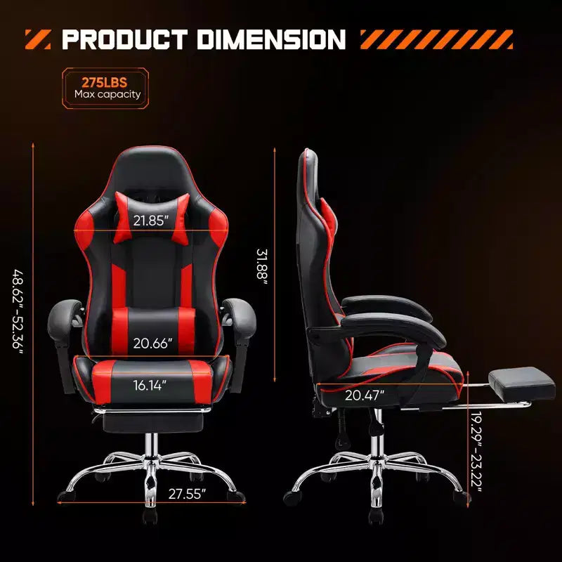 MAYEERTY Gaming Chair Video Game Desk Chair Ergonomic Computer with Footrest Comfy Lumbar Support PU Leather Recliner with Headrest Fixed Up Armrest