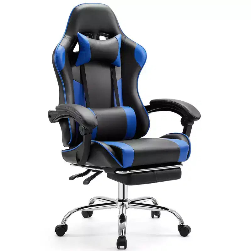 MAYEERTY Gaming Chair Video Game Desk Chair Ergonomic Computer with Footrest Comfy Lumbar Support PU Leather Recliner with Headrest Fixed Up Armrest