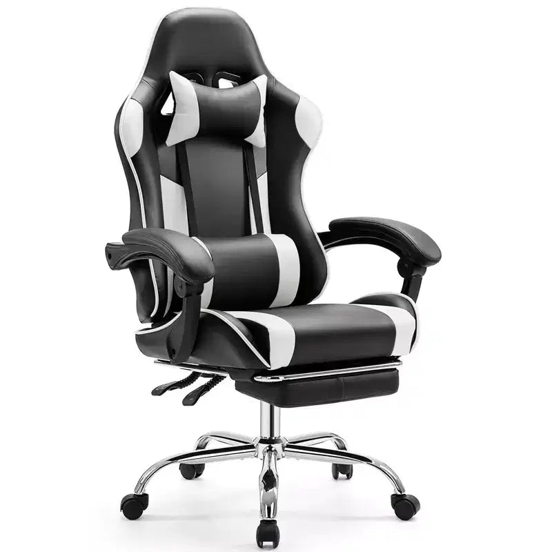 MAYEERTY Gaming Chair Video Game Desk Chair Ergonomic Computer with Footrest Comfy Lumbar Support PU Leather Recliner with Headrest Fixed Up Armrest