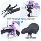 Whisen 26 Adult Women Outdoor Bikes, Beach Cruiser Bike with Steel Frame Low Swooping Frame, 7-Speed Gear