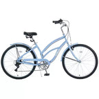 Whisen 26 Adult Women Outdoor Bikes, Beach Cruiser Bike with Steel Frame Low Swooping Frame, 7-Speed Gear
