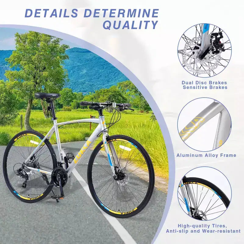 Whisen 28 Adult Hybrid Bike, Road Bike with 24-Speed Gear, Disc Brakes