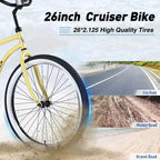 Whisen 26 Men's Beach Cruiser Bike, Single Speed Bicycles with Steel Frame, Wide Wheels for Stability