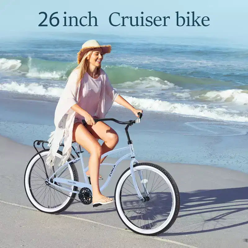 Whisen 26 Men's Beach Cruiser Bike, Single Speed Bicycles with Steel Frame, Wide Wheels for Stability