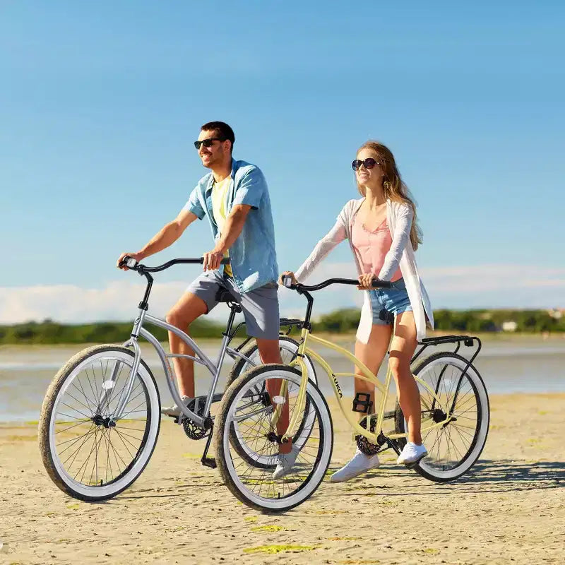 Whisen 26 Men's Beach Cruiser Bike, Single Speed Bicycles with Steel Frame, Wide Wheels for Stability