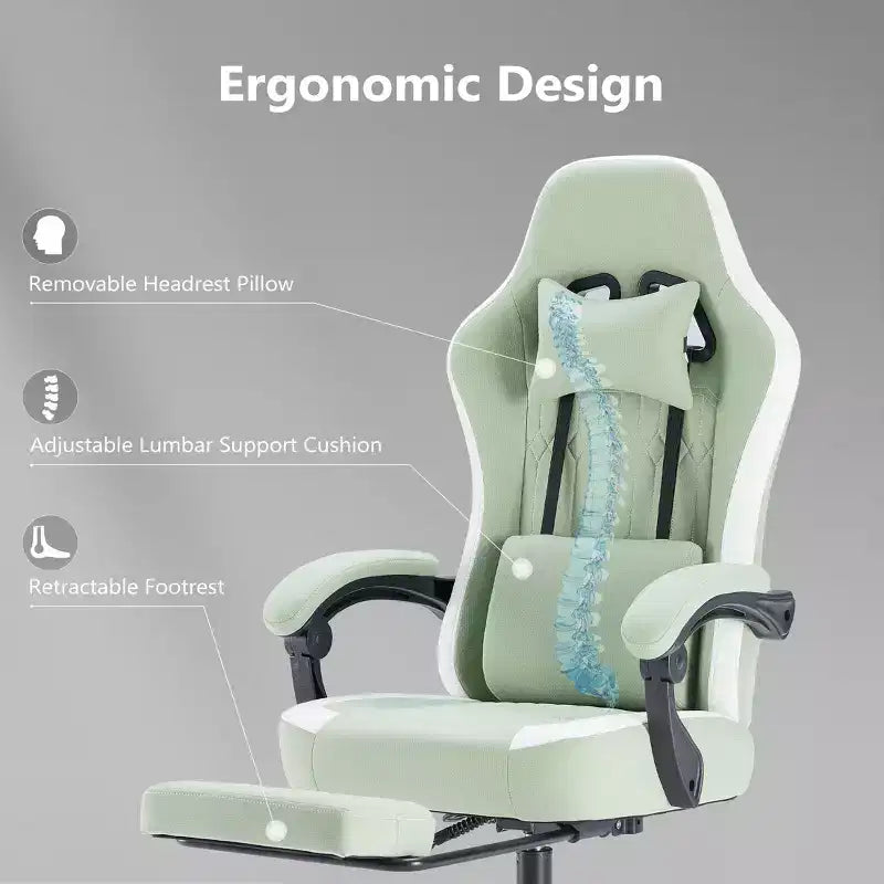 Okak Ergonomic Office Chair with Padding Armrest, Gaming Chair with Footrest and Lumbar Support, Swivel Chair with Wheels for Home, Office
