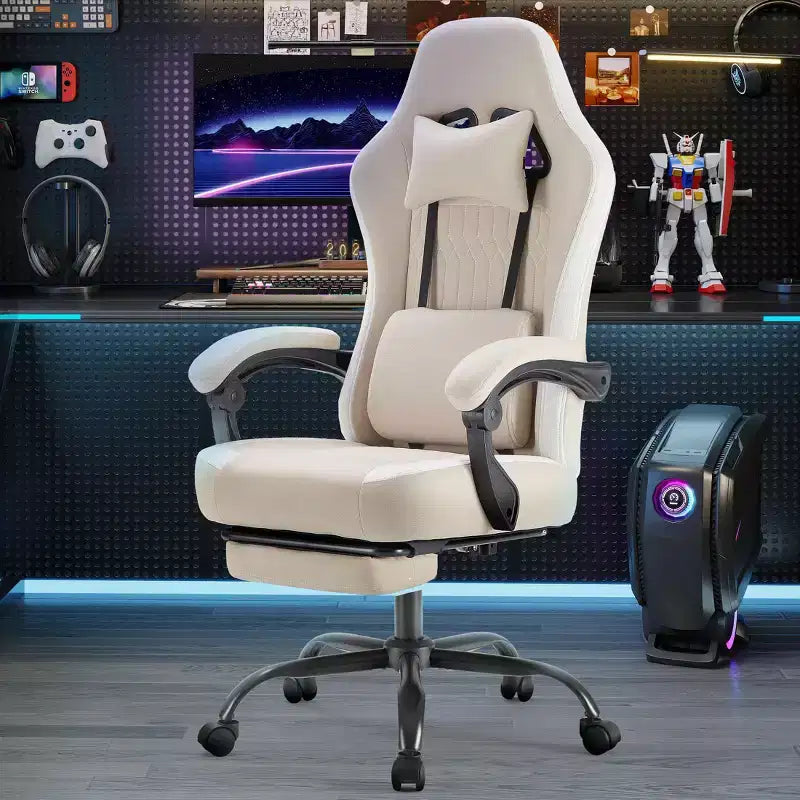 Okak Ergonomic Office Chair with Padding Armrest, Gaming Chair with Footrest and Lumbar Support, Swivel Chair with Wheels for Home, Office