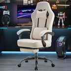 Okak Ergonomic Office Chair with Padding Armrest, Gaming Chair with Footrest and Lumbar Support, Swivel Chair with Wheels for Home, Office