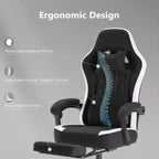 Okak Ergonomic Office Chair with Padding Armrest, Gaming Chair with Footrest and Lumbar Support, Swivel Chair with Wheels for Home, Office