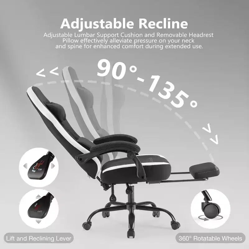 Okak Ergonomic Office Chair with Padding Armrest, Gaming Chair with Footrest and Lumbar Support, Swivel Chair with Wheels for Home, Office