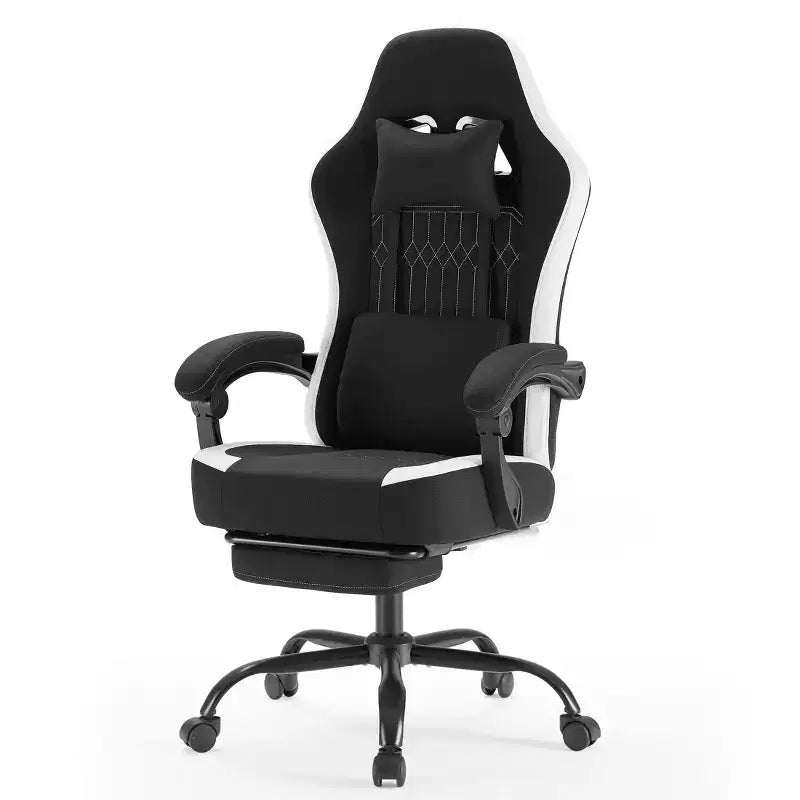 Okak Ergonomic Office Chair with Padding Armrest, Gaming Chair with Footrest and Lumbar Support, Swivel Chair with Wheels for Home, Office