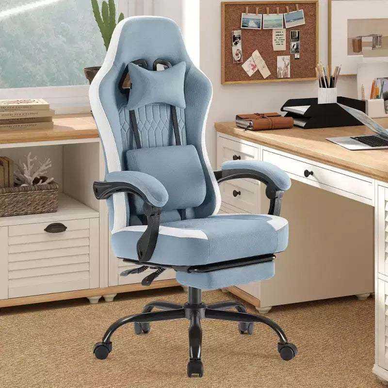 Okak Ergonomic Office Chair with Padding Armrest, Gaming Chair with Footrest and Lumbar Support, Swivel Chair with Wheels for Home, Office