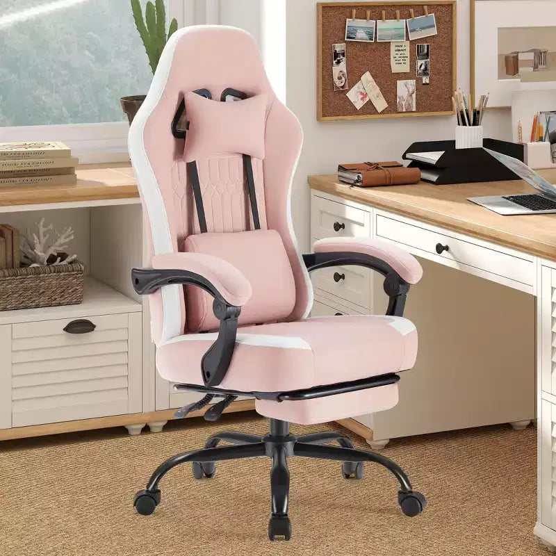 Okak Ergonomic Office Chair with Padding Armrest, Gaming Chair with Footrest and Lumbar Support, Swivel Chair with Wheels for Home, Office