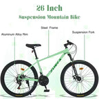 Whisen 26 Suspension Mountain Bike with 8-Speed Rear Derailleur, Fork KENDA Tires, Double Disc Brakes