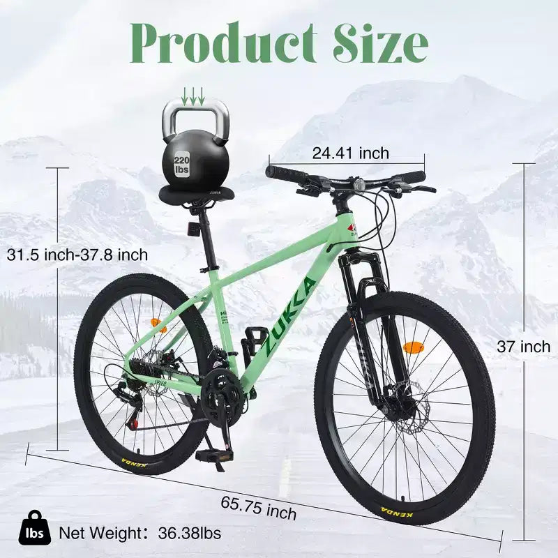 Whisen 26 Suspension Mountain Bike with 8-Speed Rear Derailleur, Fork KENDA Tires, Double Disc Brakes