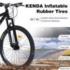 Whisen 26 Suspension Mountain Bike with 8-Speed Rear Derailleur, Fork KENDA Tires, Double Disc Brakes