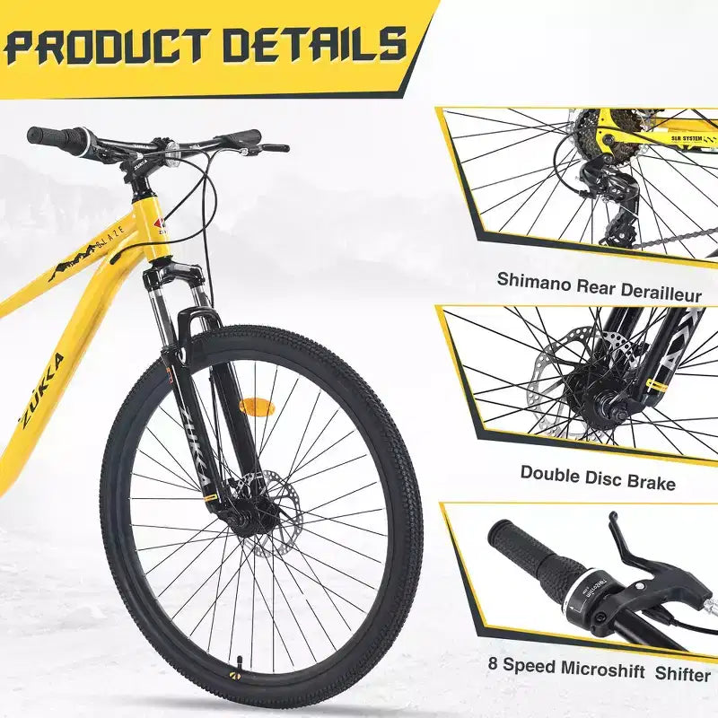 Whisen 27.5 Mountain Bike with 8 Speed Rear Derailleur, Front Suspension, Steel Frame