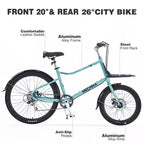 Whisen 26 Cargo Bike with 7 Speed, Aluminum Alloy Frame, Double Disc Brakes for Women and Men