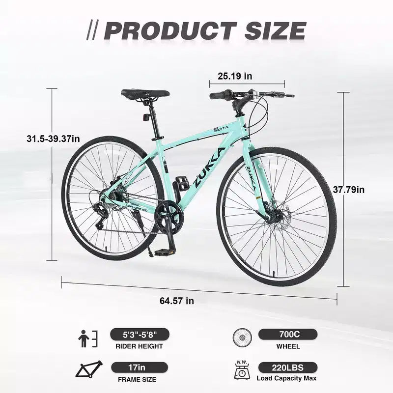 Whisen 28 Road Bike, Hybrid City Bicycle with Shimano 7 Speed Aluminum Alloy Frame Double Disc Brakes