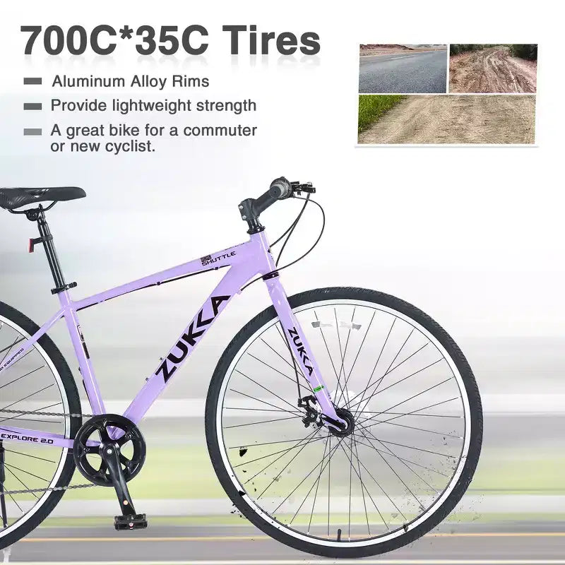 Whisen 28 Road Bike, Hybrid City Bicycle with Shimano 7 Speed Aluminum Alloy Frame Double Disc Brakes