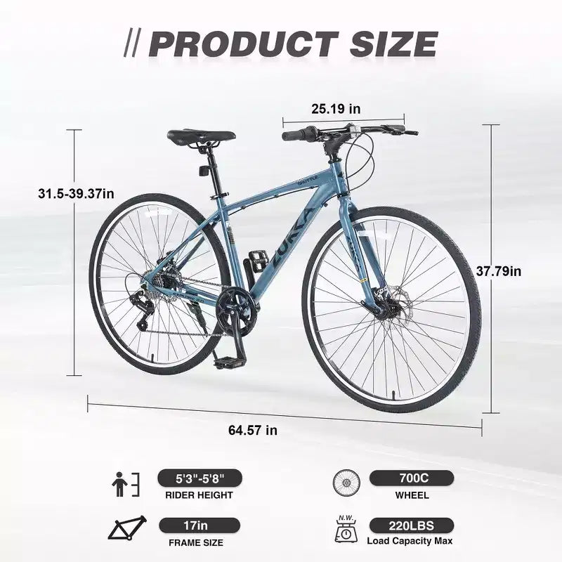 Whisen 28 Road Bike, Hybrid City Bicycle with Shimano 7 Speed Aluminum Alloy Frame Double Disc Brakes