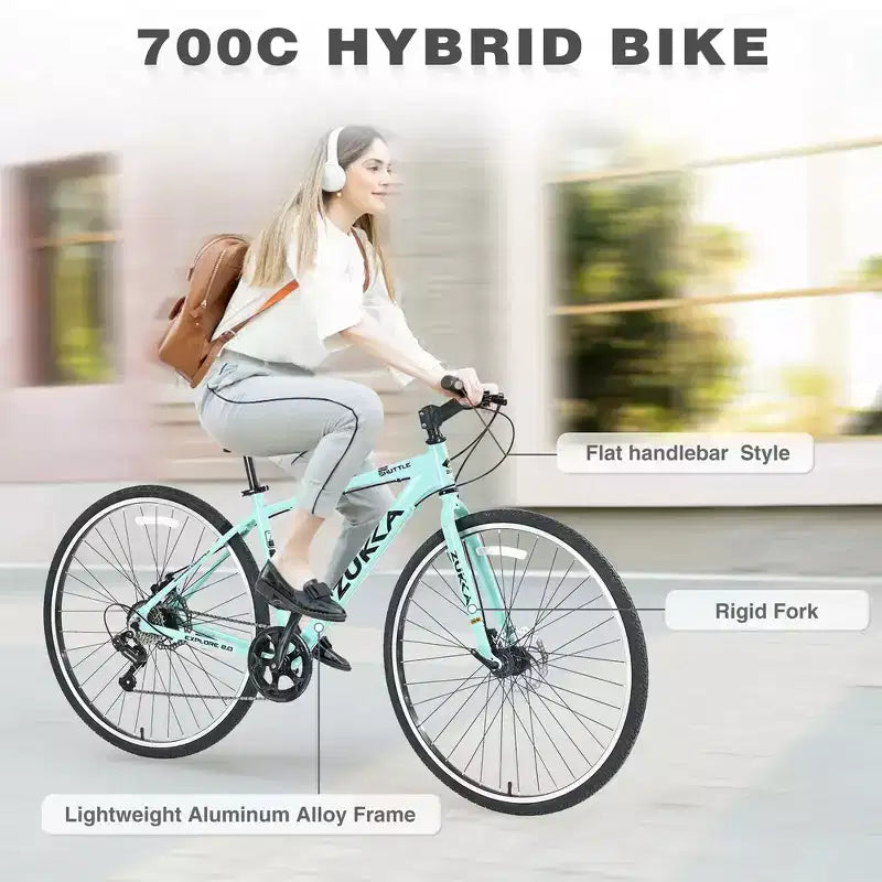 Whisen 28 Road Bike, Hybrid City Bicycle with Shimano 7 Speed Aluminum Alloy Frame Double Disc Brakes