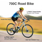 Okak 700C Road Bike with 7 Speed System, Adult Bike with Aluminum Alloy Frame and Rim, Disk Brake Bicycle for Men and Women