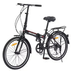 Okak 24IN Folding Bike with 7 Speed and Steel Frame, Cruiser Bikes with Rear Shelf and Mudguard, Adult Bike for Traval and Commuting