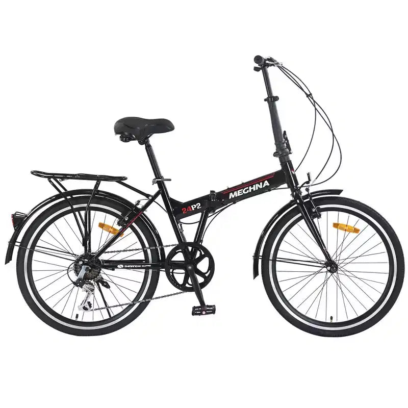 Okak 24IN Folding Bike with 7 Speed and Steel Frame, Cruiser Bikes with Rear Shelf and Mudguard, Adult Bike for Traval and Commuting
