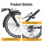 Okak 24IN Folding Bike with 7 Speed and Steel Frame, Cruiser Bikes with Rear Shelf and Mudguard, Adult Bike for Traval and Commuting