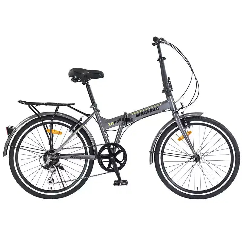 Okak 24IN Folding Bike with 7 Speed and Steel Frame, Cruiser Bikes with Rear Shelf and Mudguard, Adult Bike for Traval and Commuting