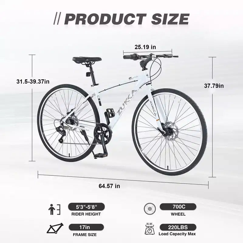 Okak 700C Hybrid Bike with Aluminum Alloy Frame and Double Disc Brakes, Flat Handlebar Road Bike, Adult Bike for Road Cycling and Traval