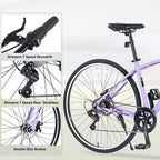 Okak 700C Hybrid Bike with Aluminum Alloy Frame and Double Disc Brakes, Flat Handlebar Road Bike, Adult Bike for Road Cycling and Traval