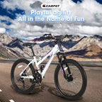 Okak 24/26IN Mountain Bike with 21 Speeds and Dual Disc Brakes, Kids Bike with 100mm Front Suspension, Dirt Bike for Teenagers and Women