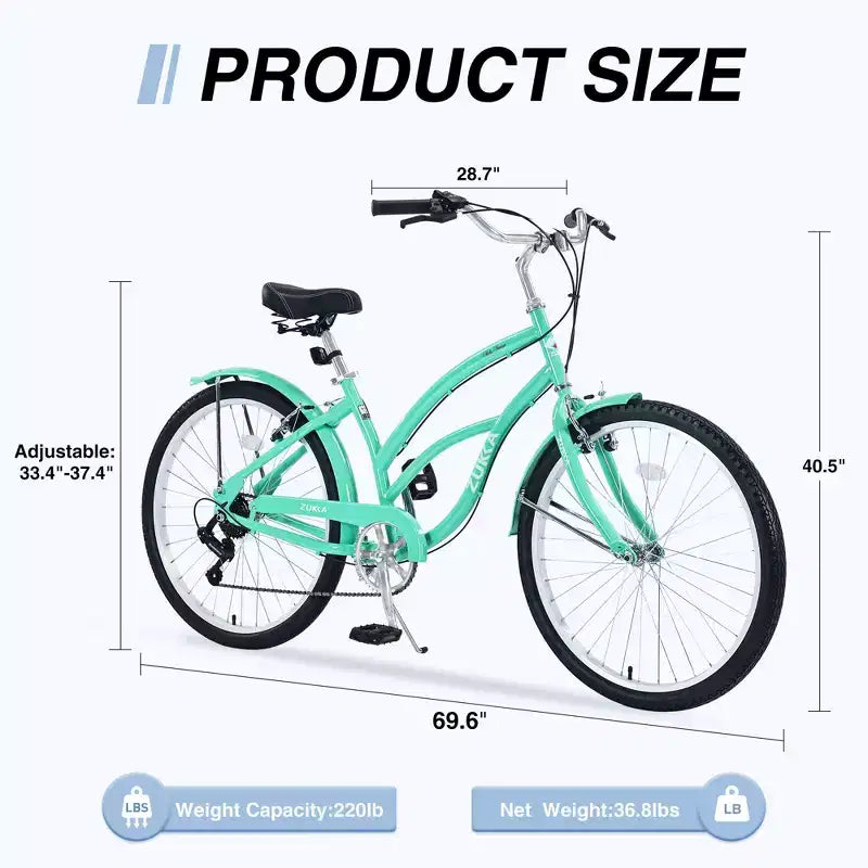 Okak 26IN Womens Bike with 7 Speed, Beach Cruiser Bike with Double V Brake and Cushion Saddle, Adult Bike for Commuting, Travel, Mountain