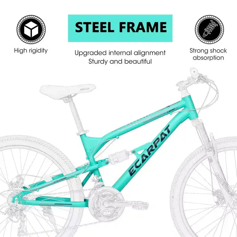 Okak 26IN Mountain Bike with Front and Rear Shock Absorber, 21-Speed Adult Bike with Steel Frame, Mens Bike for Teens and Adults, Blue