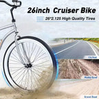 Okak 26IN Single Speed Cruiser Bikes with Steel Frame, Adult Bike with Wide Wheels and Rear Coaster Brakes, Bicycle for Mens and Women