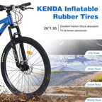 Okak 26IN Adult Bike with 24 Speed and Suspension Fork, Mountain Bike with KENDA Tires and Disk Brake, Fat Tire Bike for Men and Women