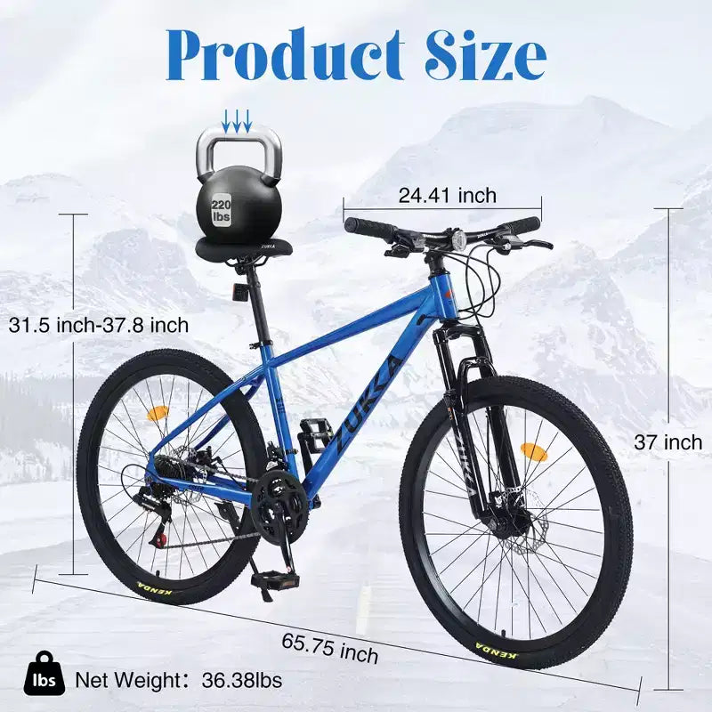 Okak 26IN Adult Bike with 24 Speed and Suspension Fork, Mountain Bike with KENDA Tires and Disk Brake, Fat Tire Bike for Men and Women